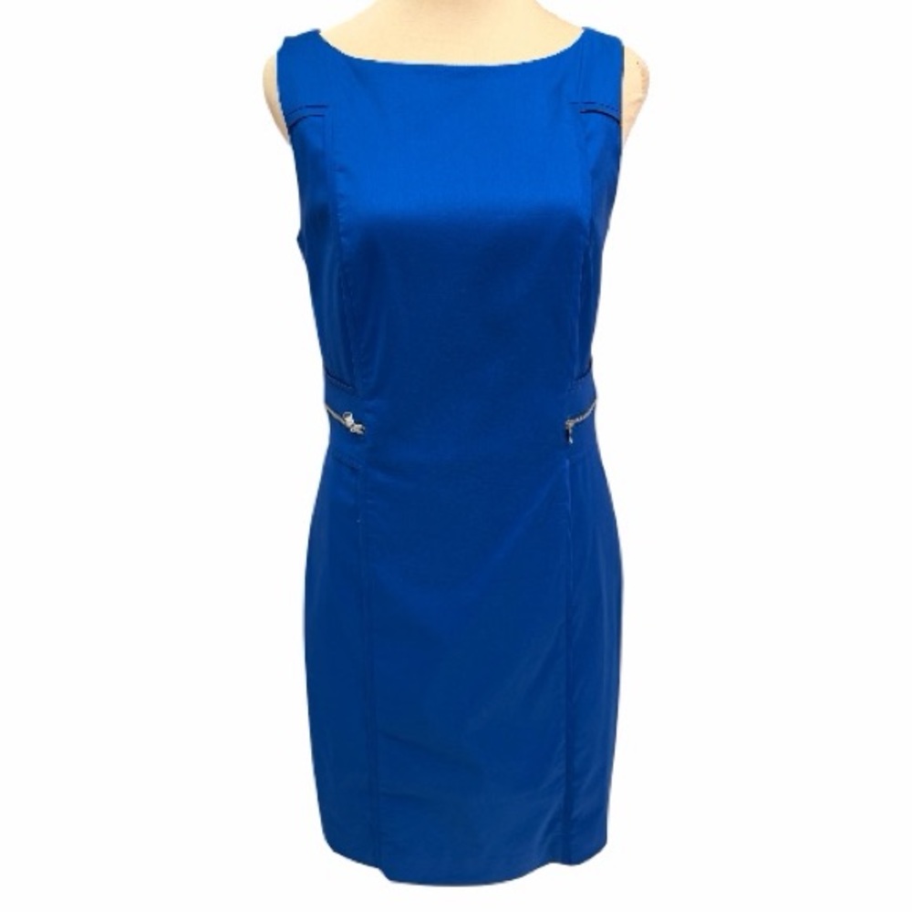 Ann Taylor Cobalt Blue Sleeveless Sheath Dress zippered pockets size 4